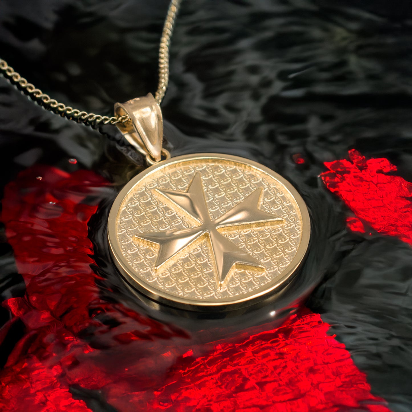 Solid Gold Knights Templar Maltese Cross Medal Pendant Necklace (yellow, white, rose gold)