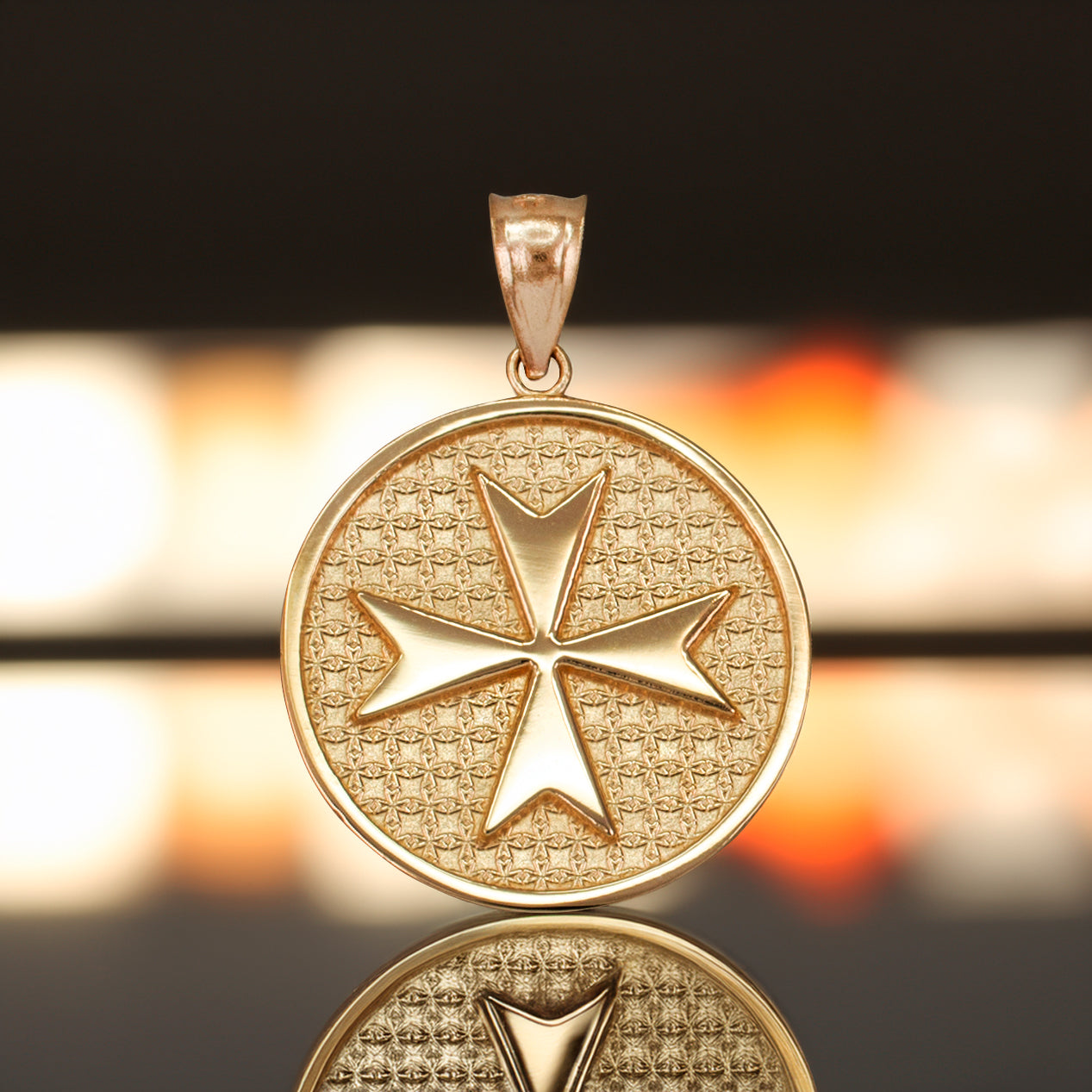 Solid Gold Knights Templar Maltese Cross Medal Pendant Necklace (yellow, white, rose gold)