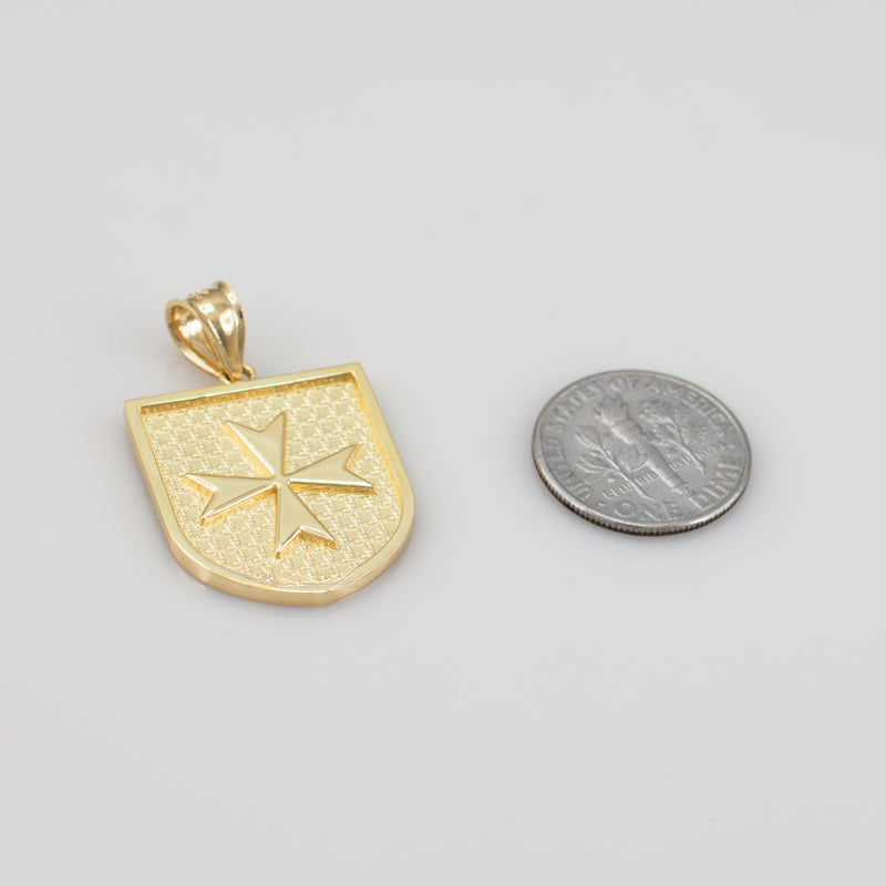 Solid Gold Knights Templar Maltese Cross Shield Medal Pendant Necklace (10K, 14K, Yellow, White, Rose, 2-tone)