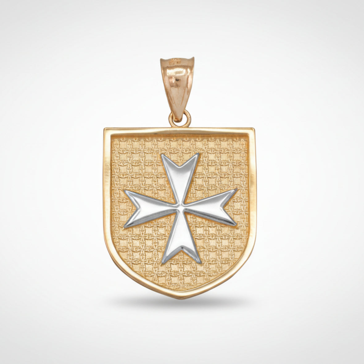 Solid Gold Knights Templar Maltese Cross Shield Medal Pendant Necklace (10K, 14K, Yellow, White, Rose, 2-tone)