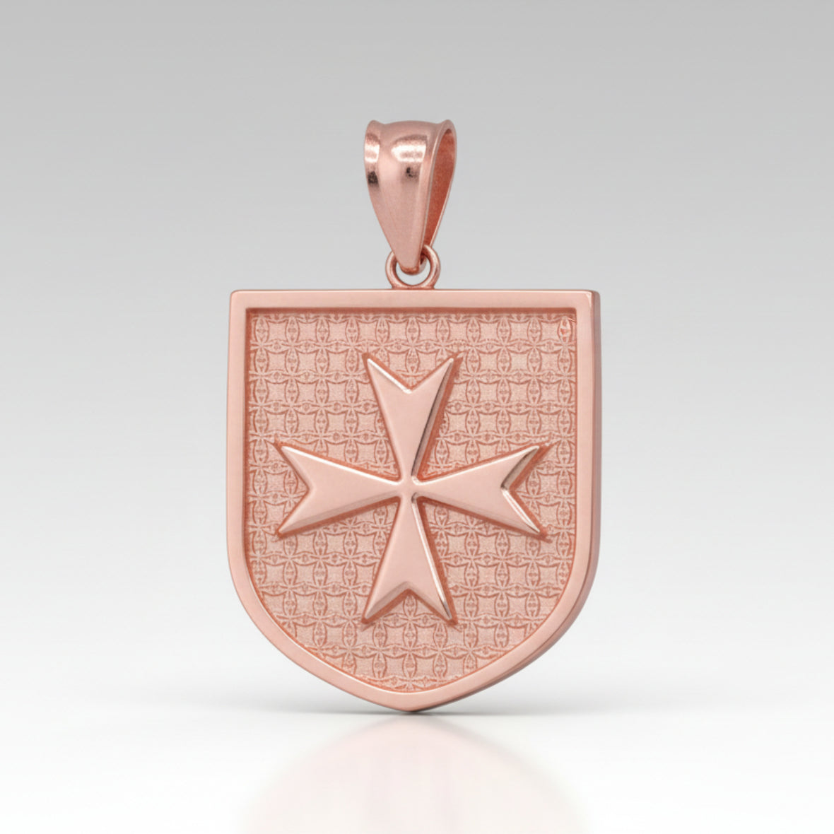 Solid Gold Knights Templar Maltese Cross Shield Medal Pendant Necklace (10K, 14K, Yellow, White, Rose, 2-tone)