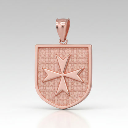 Solid Gold Knights Templar Maltese Cross Shield Medal Pendant Necklace (10K, 14K, Yellow, White, Rose, 2-tone)