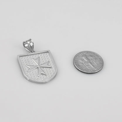 Solid Sterling Silver Maltese Cross Templar Knights Hospitaller Shield Pendant Necklace