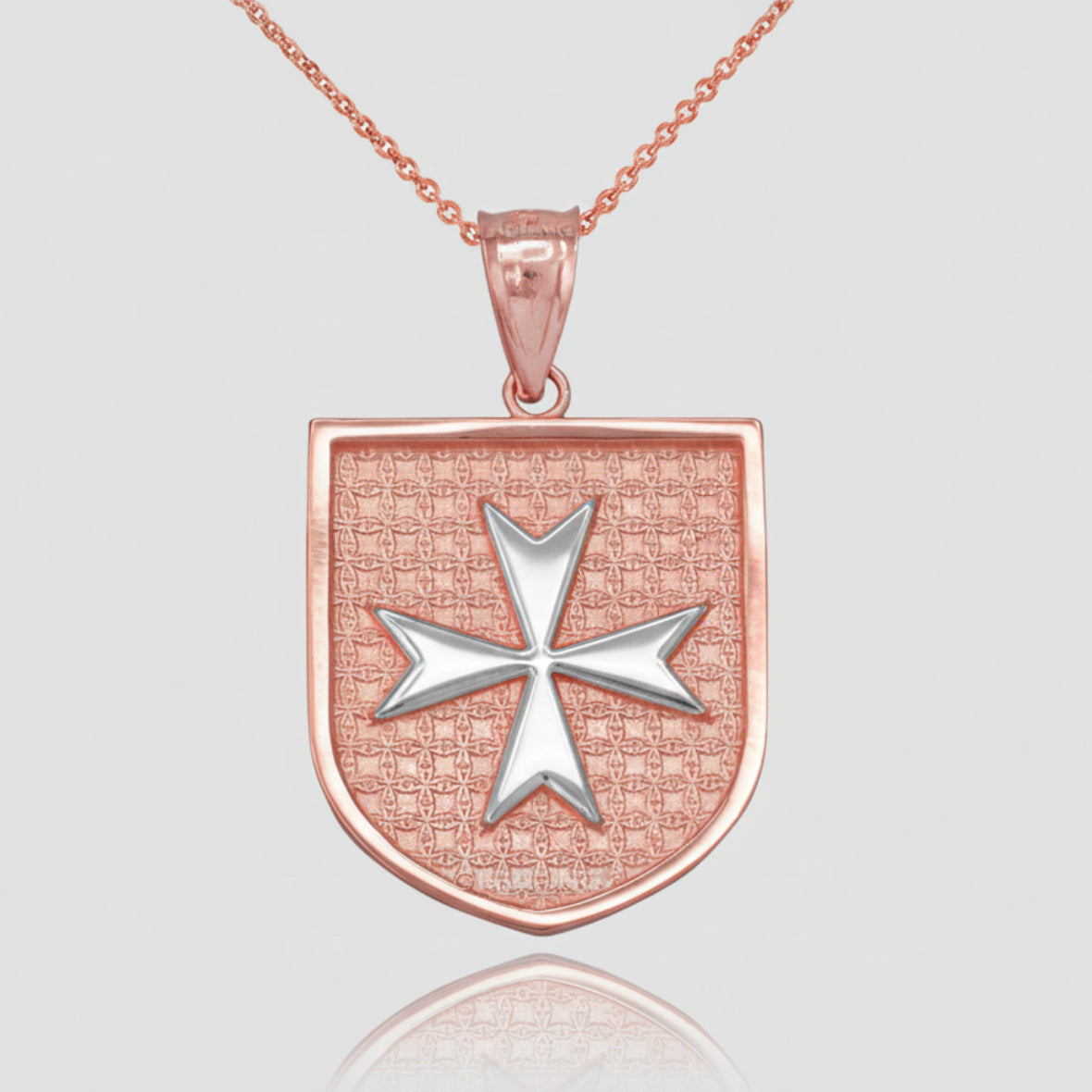 Solid Gold Knights Templar Maltese Cross Shield Medal Pendant Necklace (10K, 14K, Yellow, White, Rose, 2-tone)