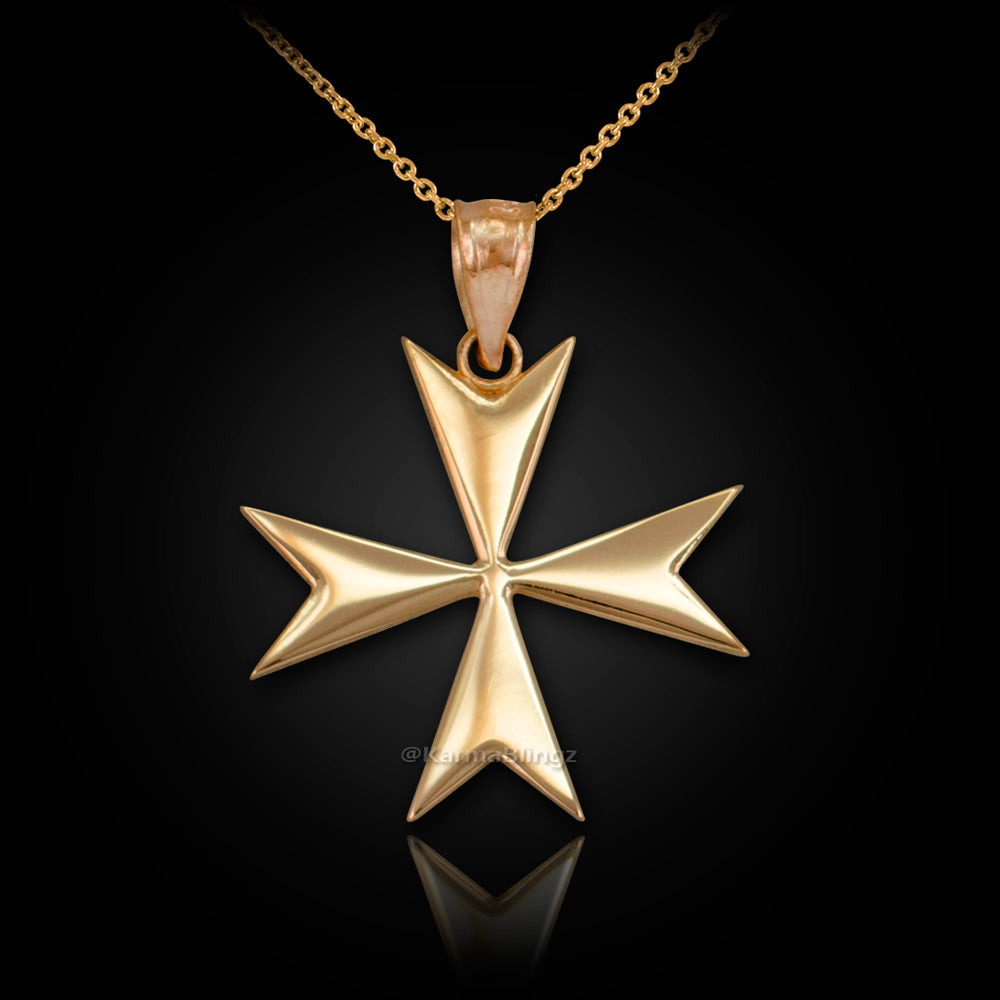 Gold Maltese Cross Pendant Necklace (yellow, white, rose gold)