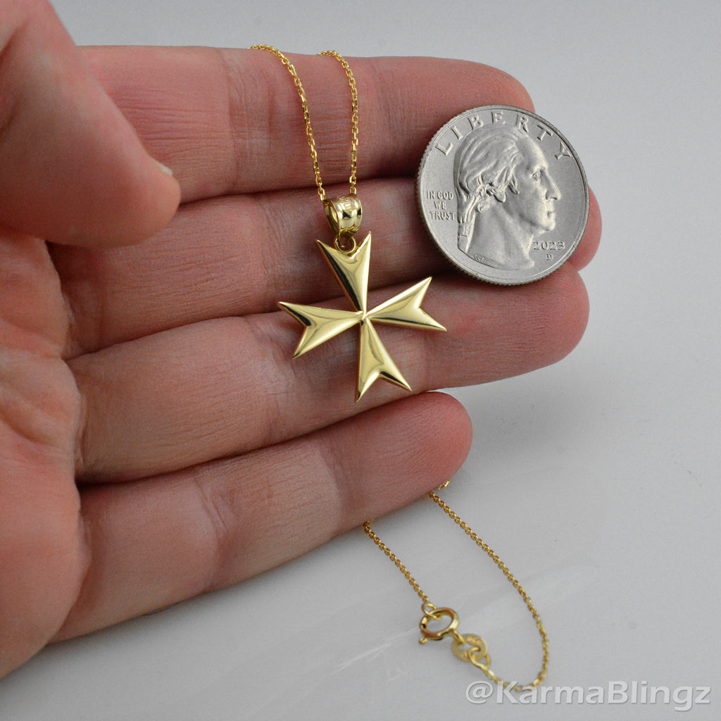 Gold Maltese Cross Pendant Necklace (yellow, white, rose gold)