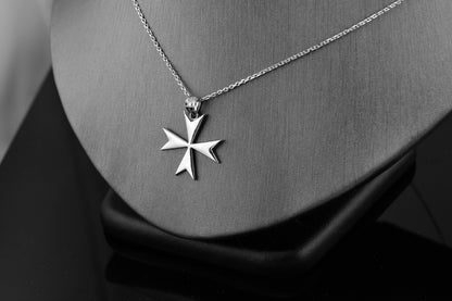Sterling Silver Maltese Cross Pendant Necklace | Symbol of Courage, Honor, and Protection