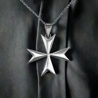 Sterling Silver Maltese Cross Pendant Necklace | Symbol of Courage, Honor, and Protection