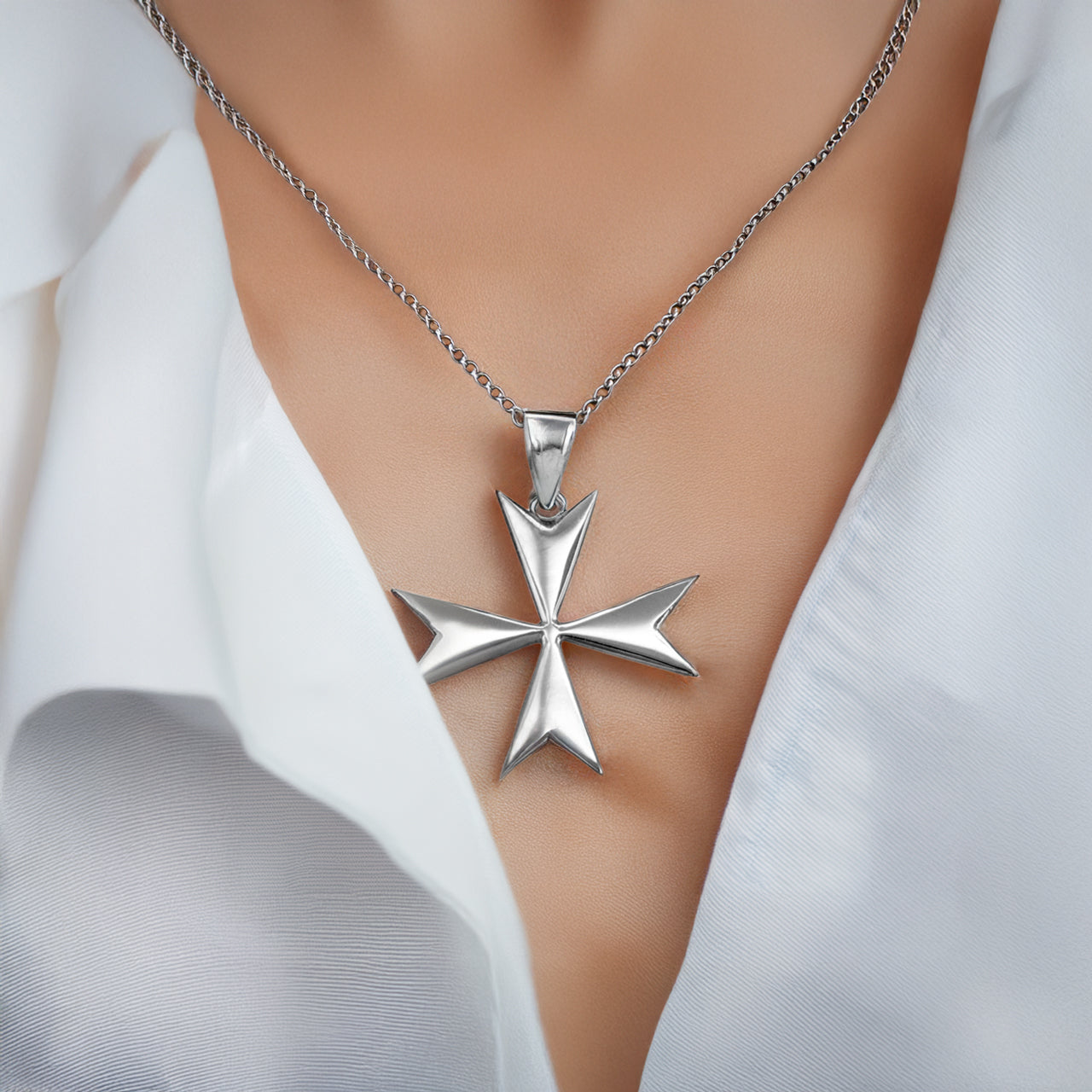 Sterling Silver Maltese Cross Pendant Necklace | Symbol of Courage, Honor, and Protection