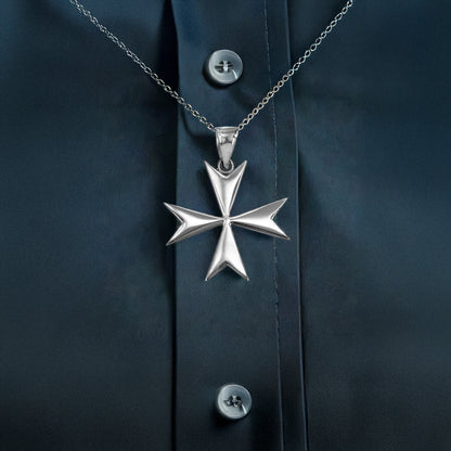 Sterling Silver Maltese Cross Pendant Necklace | Symbol of Courage, Honor, and Protection