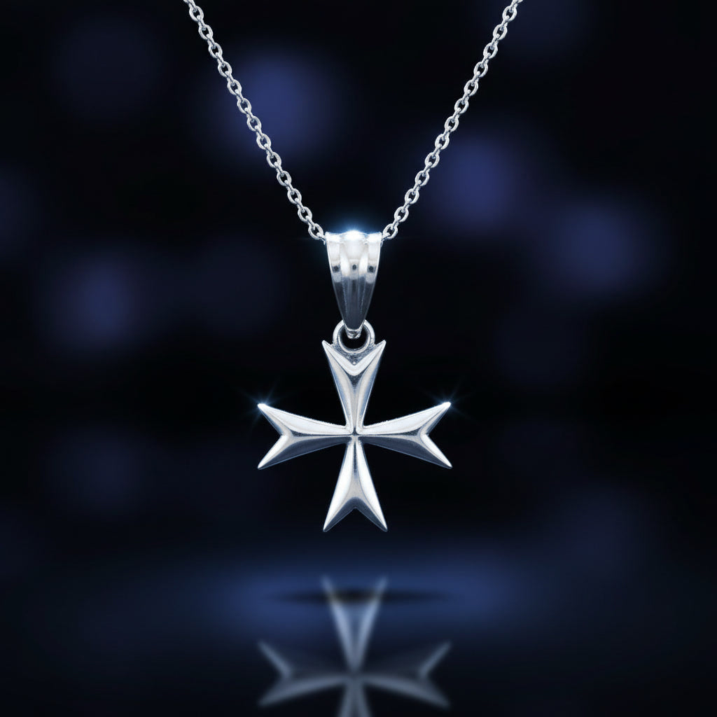 Sterling Silver Maltese Cross Womens Tiny Charm Necklace