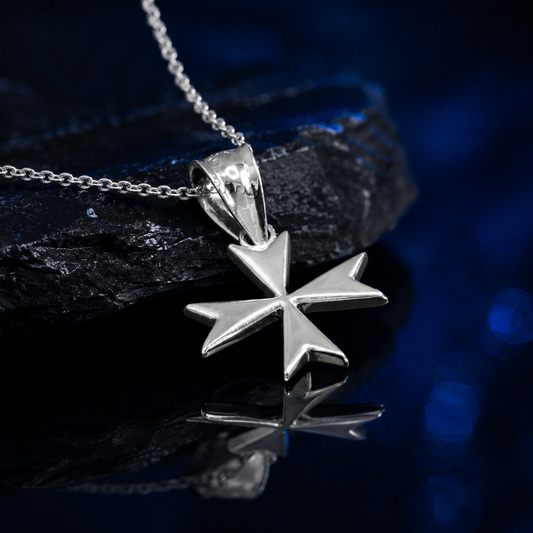 Sterling Silver Maltese Cross Womens Tiny Charm Necklace