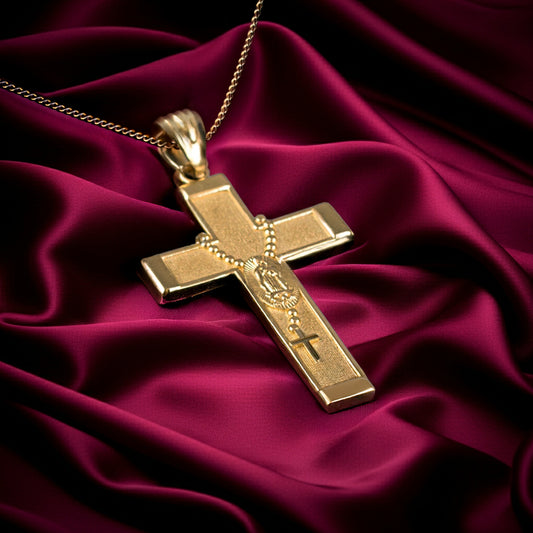 Gold Guadalupe Cross Lady Guadalupe Rosary Pendant Necklace (10k, 14k, yellow, white, rose gold, two-tone gold)