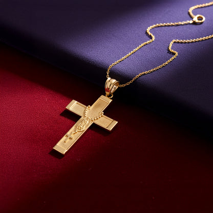 Gold Guadalupe Cross Lady Guadalupe Rosary Pendant Necklace (10k, 14k, yellow, white, rose gold, two-tone gold)