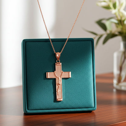 Gold Guadalupe Cross Lady Guadalupe Rosary Pendant Necklace (10k, 14k, yellow, white, rose gold, two-tone gold)