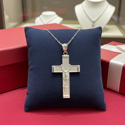 Gold Guadalupe Cross Lady Guadalupe Rosary Pendant Necklace (10k, 14k, yellow, white, rose gold, two-tone gold)