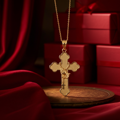Gold Rosary Cross Prayer Pendant Necklace  (10k, 14k, yellow, white, rose gold, two-tone gold)