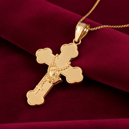 Gold Rosary Cross Prayer Pendant Necklace  (10k, 14k, yellow, white, rose gold, two-tone gold)