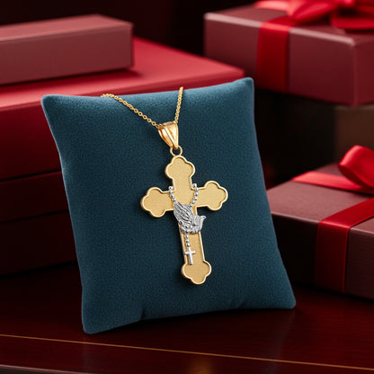 Gold Rosary Cross Prayer Pendant Necklace  (10k, 14k, yellow, white, rose gold, two-tone gold)