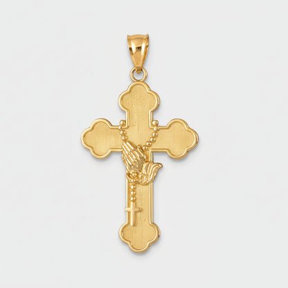 Gold Rosary Cross Prayer Pendant Necklace  (10k, 14k, yellow, white, rose gold, two-tone gold)