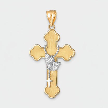 Gold Rosary Cross Prayer Pendant Necklace  (10k, 14k, yellow, white, rose gold, two-tone gold)