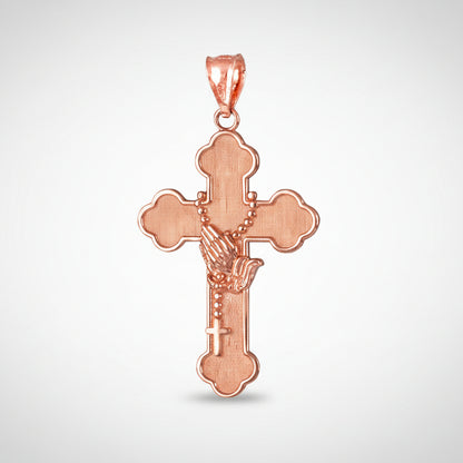 Gold Rosary Cross Prayer Pendant Necklace  (10k, 14k, yellow, white, rose gold, two-tone gold)