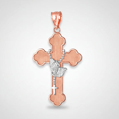 Gold Rosary Cross Prayer Pendant Necklace  (10k, 14k, yellow, white, rose gold, two-tone gold)
