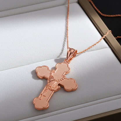 Gold Rosary Cross Prayer Pendant Necklace  (10k, 14k, yellow, white, rose gold, two-tone gold)