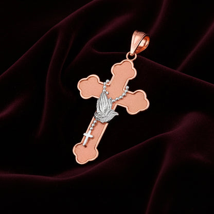 Gold Rosary Cross Prayer Pendant Necklace  (10k, 14k, yellow, white, rose gold, two-tone gold)
