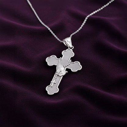 Gold Rosary Cross Prayer Pendant Necklace  (10k, 14k, yellow, white, rose gold, two-tone gold)