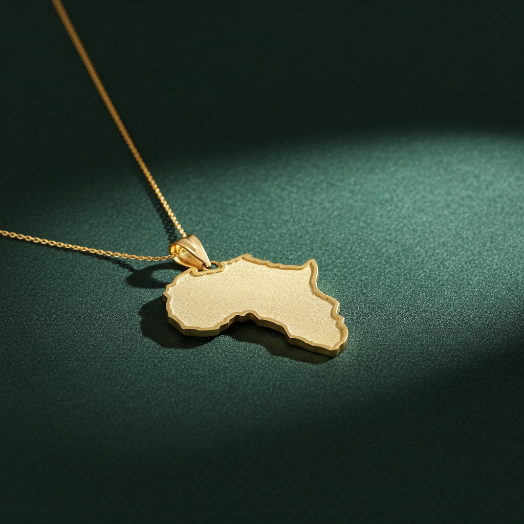 Gold Africa Map Pendant Necklace (10K, 14K, yellow, white, rose gold)