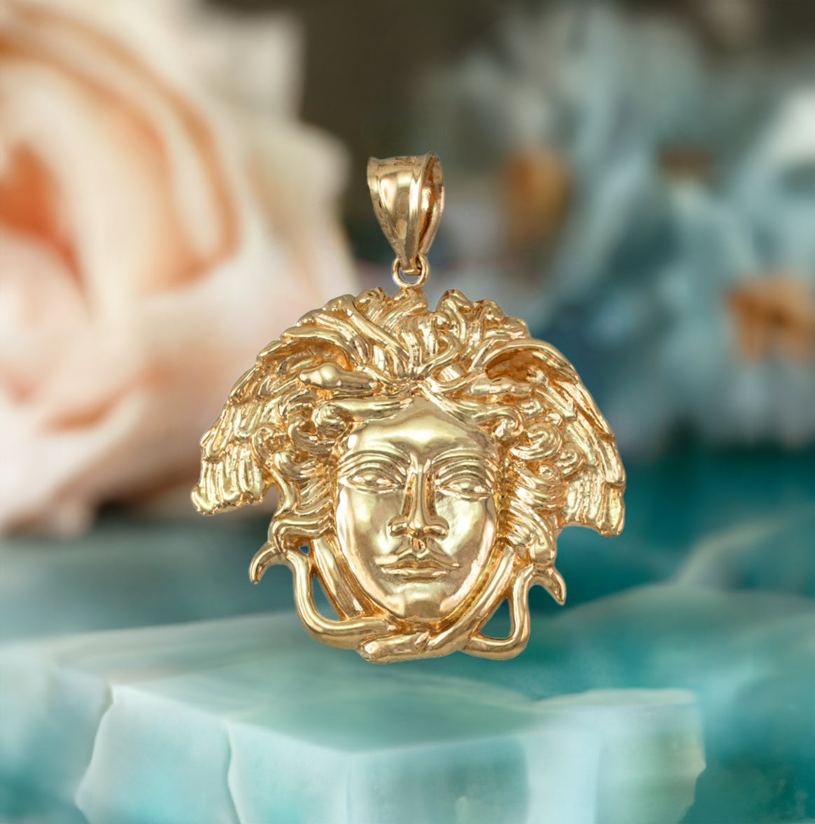 Yellow Gold Medusa Charm Pendant Necklace (10k/14k)