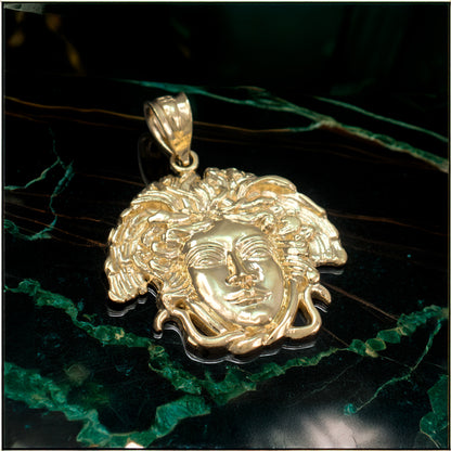 Gold Medusa Pendant (small, medium, large, 10k, 14k, yellow, white, rose gold)