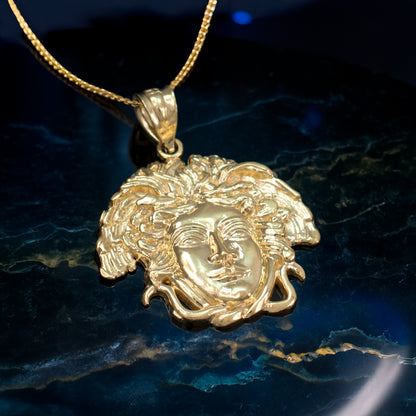 Yellow Gold Medusa Charm Pendant Necklace (10k/14k)