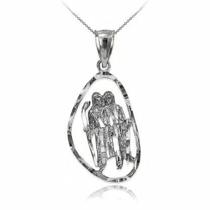 Sterling Silver Zodiac Sign DC Pendant Necklace Diamond-Cut Open Design 12 Astrology Signs