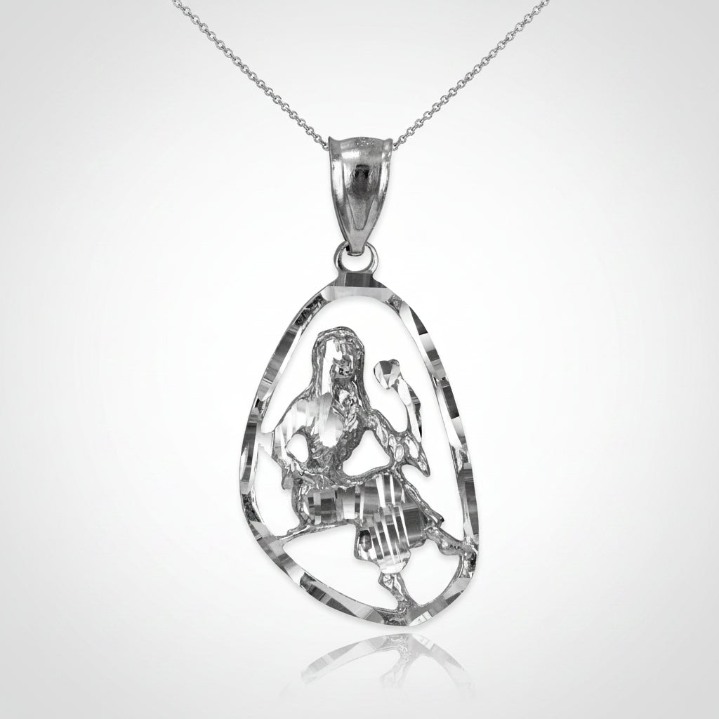 Sterling Silver Zodiac Sign DC Pendant Necklace Diamond-Cut Open Design 12 Astrology Signs