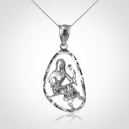 Sterling Silver Zodiac Sign DC Pendant Necklace Diamond-Cut Open Design 12 Astrology Signs