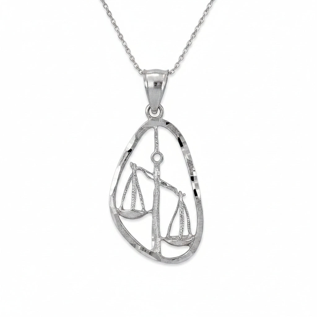Sterling Silver Zodiac Sign DC Pendant Necklace Diamond-Cut Open Design 12 Astrology Signs