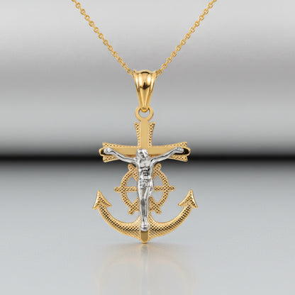 Gold Mariner Anchor Crucifix Cross Pendant Necklace (yellow, white, rose gold, 10k, 14k)