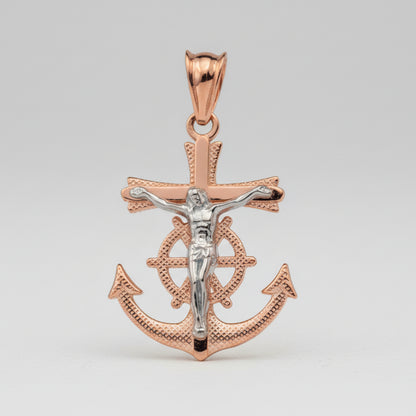 Gold Mariner Anchor Crucifix Cross Pendant Necklace (yellow, white, rose gold, 10k, 14k)