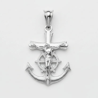 Gold Mariner Anchor Crucifix Cross Pendant Necklace (yellow, white, rose gold, 10k, 14k)