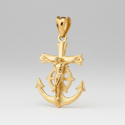 Gold Mariner Anchor Crucifix Cross Pendant Necklace (yellow, white, rose gold, 10k, 14k)