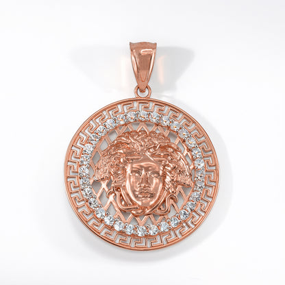 Gold Medusa CZ Medallion Pendant Necklace (yellow, white, rose gold, 10k, 14k)