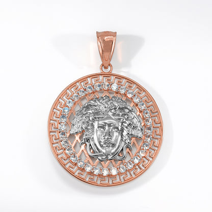 Gold Medusa CZ Medallion Pendant Necklace (yellow, white, rose gold, 10k, 14k)