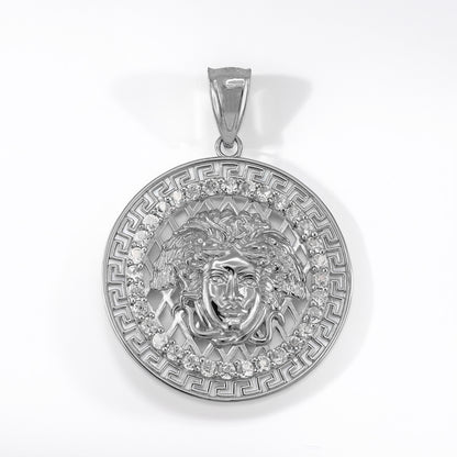 Gold Medusa CZ Medallion Pendant Necklace (yellow, white, rose gold, 10k, 14k)