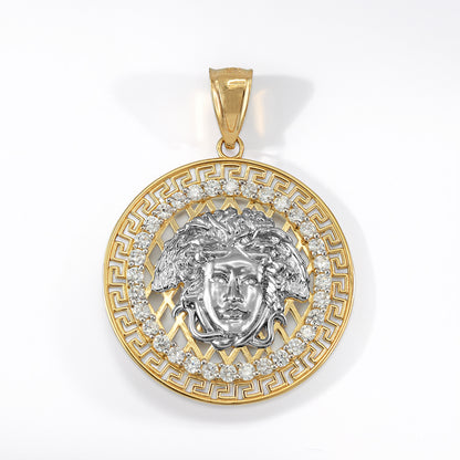 Gold Medusa CZ Medallion Pendant Necklace (yellow, white, rose gold, 10k, 14k)