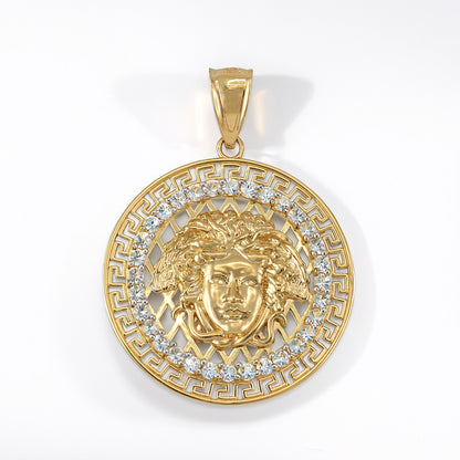 Gold Medusa CZ Medallion Pendant Necklace (yellow, white, rose gold, 10k, 14k)