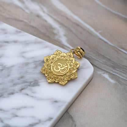 Gold Om Lotus Mandala Pendant Necklace - Yellow, White, Rose Gold - 10k & 14k
