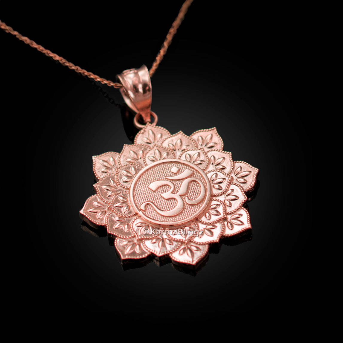 Gold Om Lotus Mandala Pendant Necklace - Yellow, White, Rose Gold - 10k & 14k