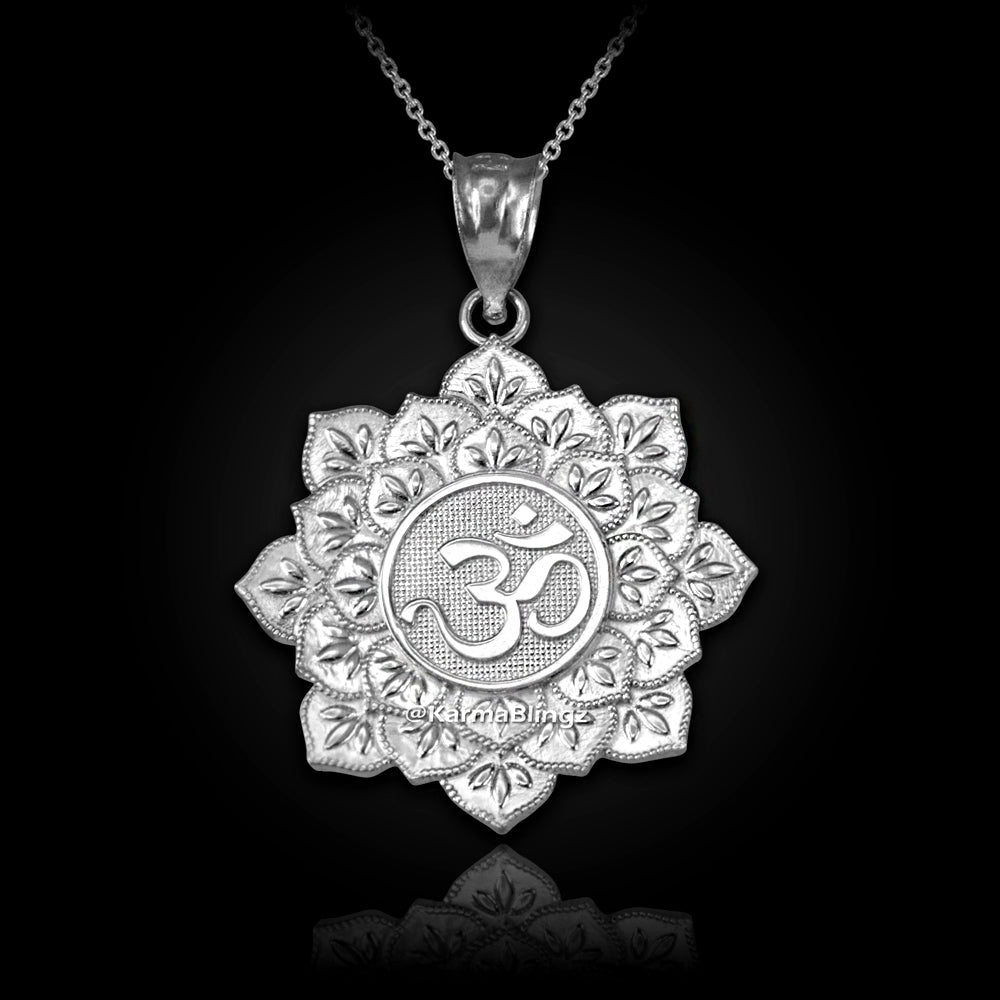 Gold Om Lotus Mandala Pendant Necklace - Yellow, White, Rose Gold - 10k & 14k